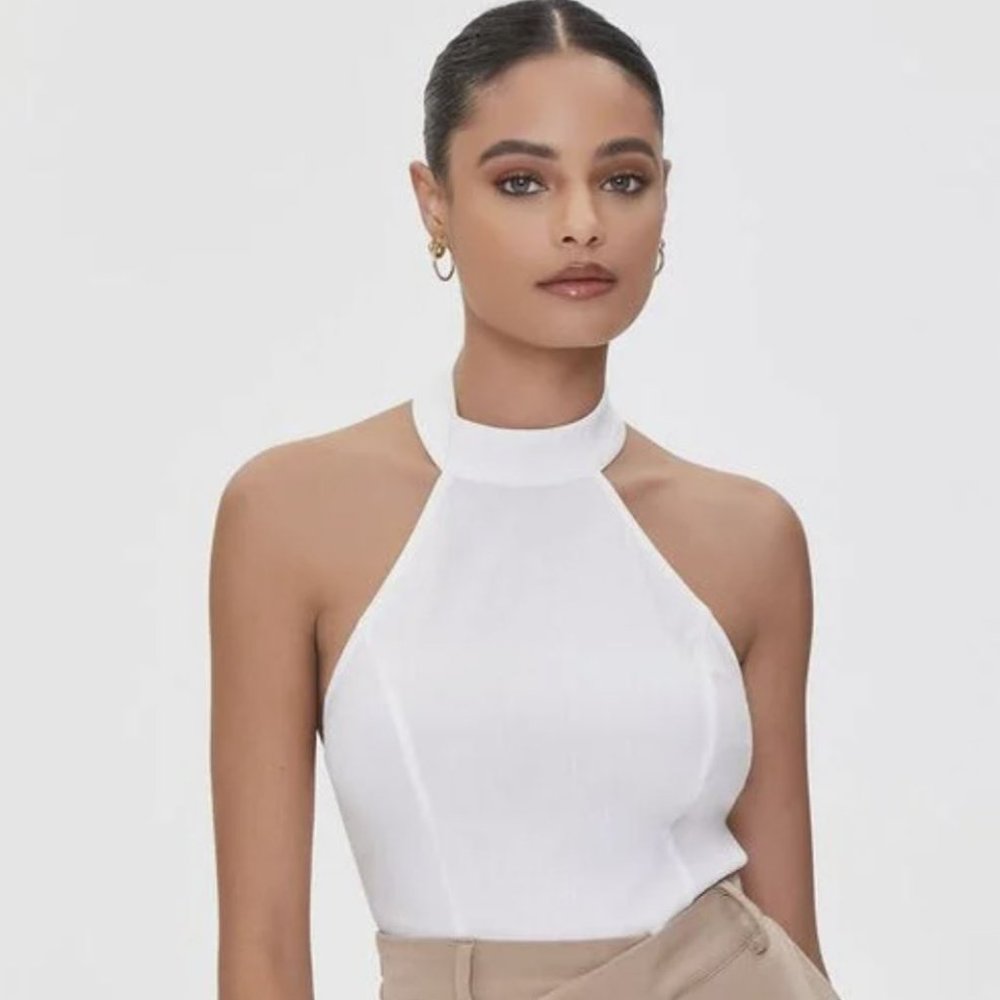 White Halter Crop Top